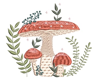 Wild Forest Mushroom Family Machine Embroidery Design, Cottagecore Instant Download Zip File - 6 Sizes