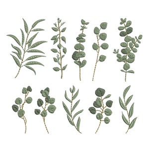 10 Eucalyptus Laurel Branch Machine Embroidery Designs, Wedding Botanical Border Pattern Instant Download Zip - 5 sizes