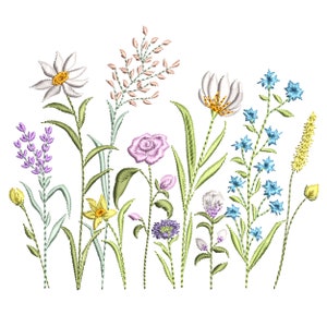 Blooming Garden Machine Embroidery Design, Easter Floral Meadow Wild Flower Botanical Instant Download Zip + 12 elements- 5 Sizes