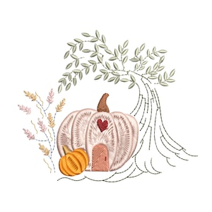 Pumpkin House Machine Embroidery Design, Instant Download Zip - 5 Sizes