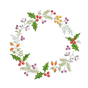 Guirlanda de azevinho de Natal para bordado à máquina, padrão de design de borda, download instantâneo ZIP - 6 TAMANHOS
