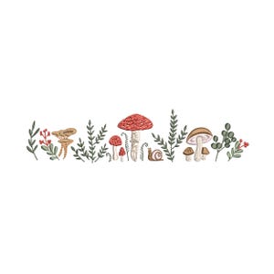 Verzauberte Waldpilze Border Stickdatei, Maschinenstickerei, Instant Download Zip - 6 Größen
