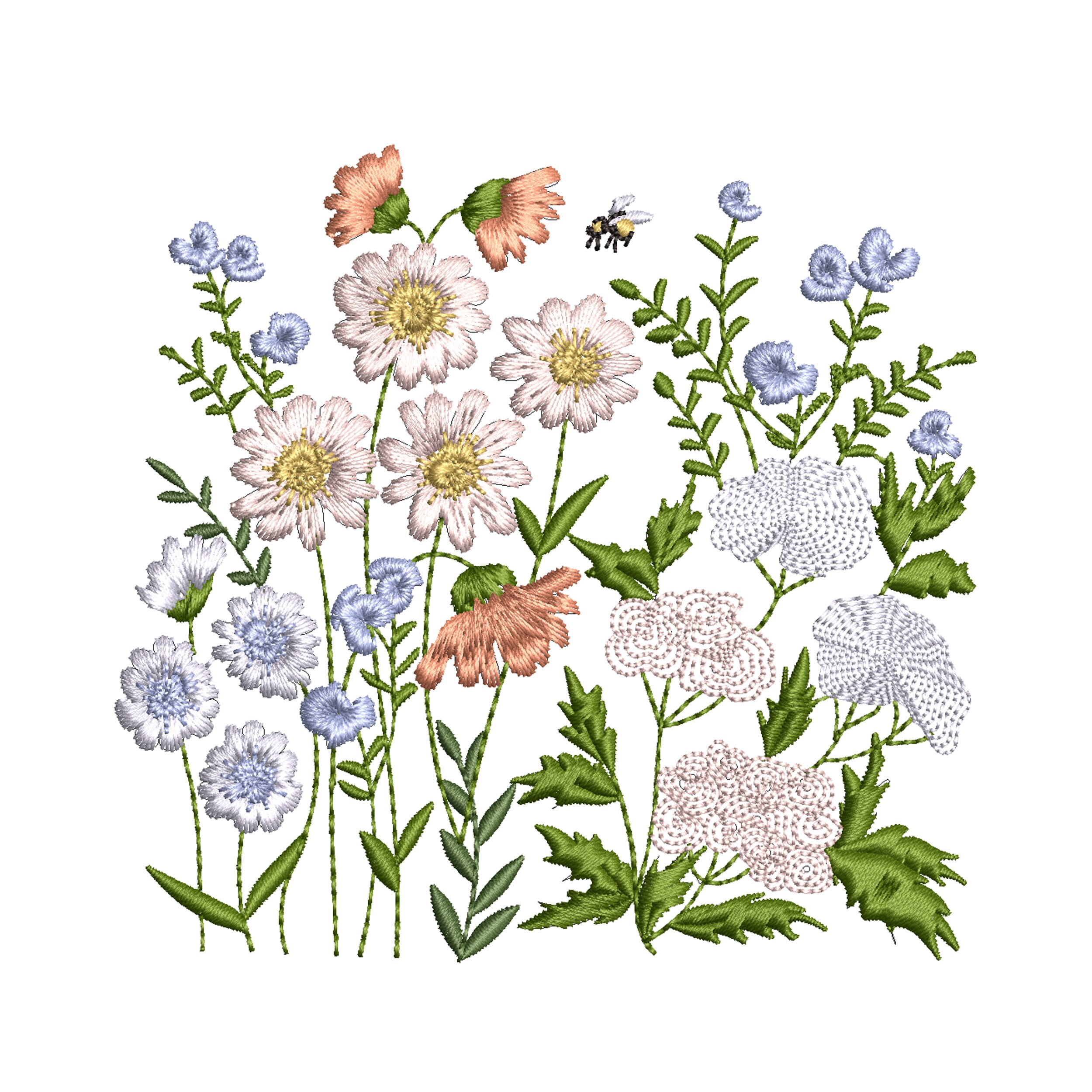Wild flower Pillow Motif Machine Embroidery Design, Easter Floral Wildflower Meadow Instant Download Zip - 10 Sizes