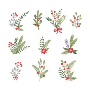 10 Christmas Bouquets Machine Embroidery Design Set, Instant Download Zip - 5 Sizes