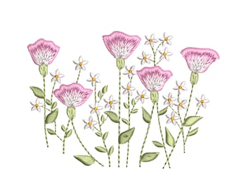 Flower Garden Machine Embroidery Design, Floral Meadow Rose Instant Download Zip - 5 Sizes