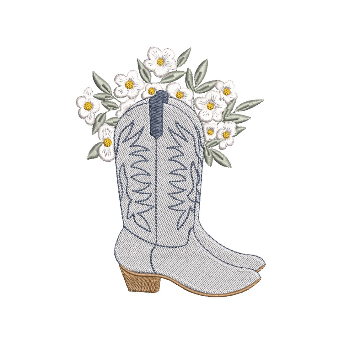 【COLOR iN ID】embroidery pattern western boots Cowboy Flower Boots Machine Embroidery Design, Boot Instant