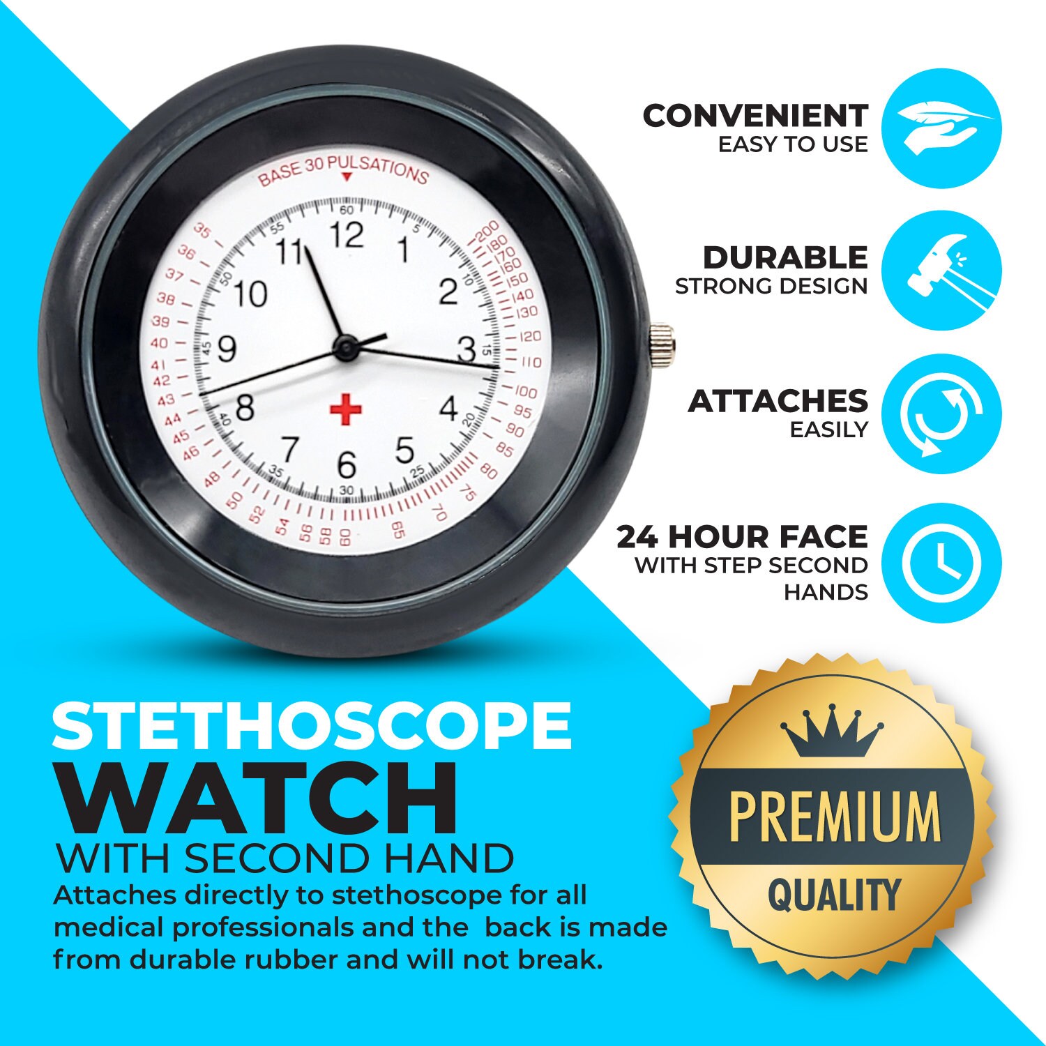 Nurse Stethoscope Watch Lightweight Metal Frame Attaches Directly to