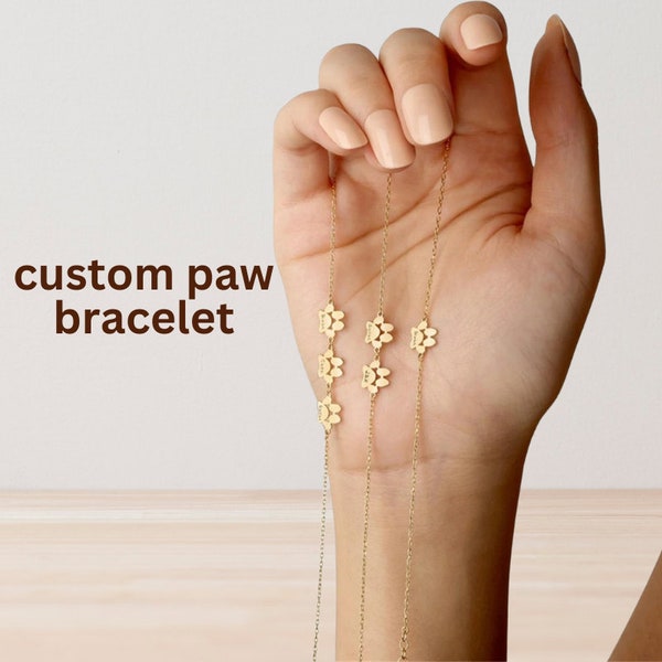 Paw Print Namensarmband, personalisierte Hund Pfote Armband, Minimalist Paw Armband, Namensarmband, Haustier Armband, Haustier Gedenkstätte, Haustier Geschenke