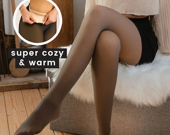 Fleece-Lined Tights, Fleece-Lined Leggings, Warm Tights, Highly Stretchable Hosiery, Winter Clothing, Outdoor Clothing, Women Tights