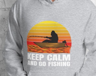 Sudadera con capucha unisex, mantén la calma y ve a pescar sudadera con capucha Bigfoot