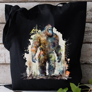 Eco Tote Bigfoot Aquarell Tasche, Bigfoot Tasche, wiederverwendbare Tasche, Bigfoot Geschenke, Buch Tasche, Arbeitstasche, einzigartige Tasche, Strandtasche, Einkaufstasche,