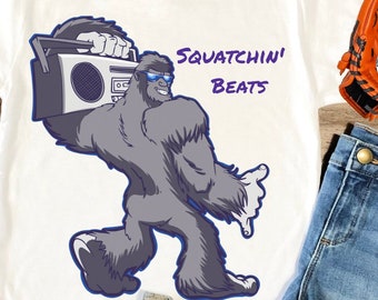 Youth Short Sleeve Squatchin' Beats T-Shirt, Kids Graphic T-Shirt, Kids Sasquatch Shirt, Kids Bigfoot Shirt, Kids fun Gifts