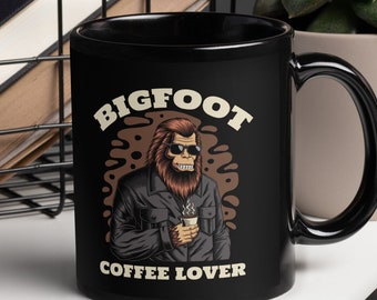 Black Glossy Mug, Bigfoot Coffee Lover Mug
