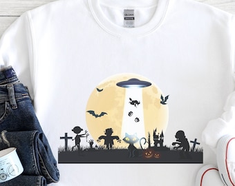 Sudadera de Halloween, sudadera OVNI, camisa alienígena de Halloween, camisa de disfraz de Halloween, camisa de abducción alienígena, camisa divertida de Halloween