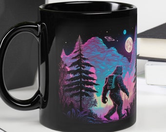 Black Glossy Mug, Bigfoot Mug, Coffee Mug, Office Mug, Camping Mug, Bigfoot Gift
