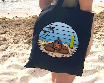 Eco draagtas, Bigfoot op het strand katoenen draagtas