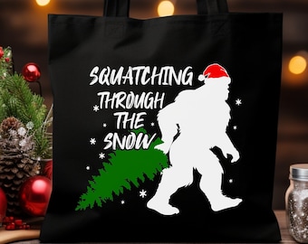 Sac fourre-tout de Noël, sac réutilisable, sac d’épicerie, cadeau Bigfoot, sac de Noël Bigfoot, sac de livre, sac de plage, sac de camping, sac cadeau, sac de travail,
