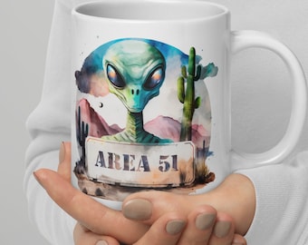 White glossy mug, Alien Mug, Area 51 Mug, Coffee Mug, Gift Mug