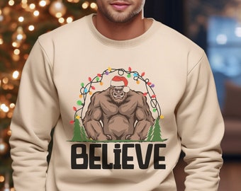 Unisex Sweatshirt, Bigfoot in Christmas Lights Sweatshirt