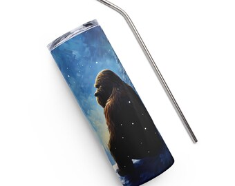 Stainless steel tumbler, Snowy Night Bigfoot Tumbler with Metal Straw