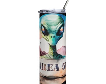 Stainless steel tumbler, UFO Area 51 Alien Tumbler with Metal Straw