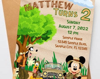Mickey Safari Birthday Invitation, Kids Party (Digital File)