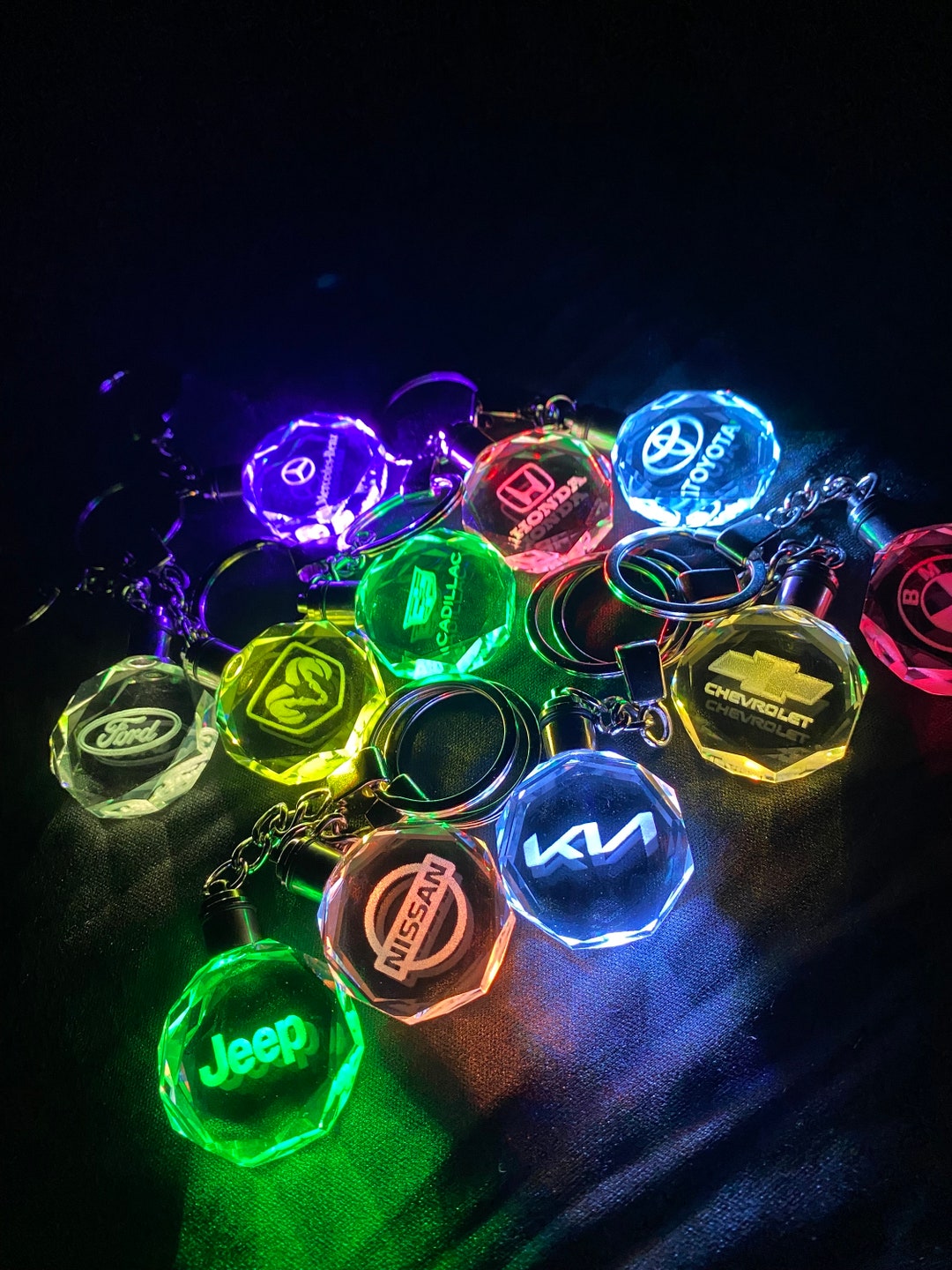 Car Logo Keychain/pendant LED Changing Color Crystal Glass USA Etsy