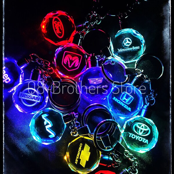 Car Logo Keychain/Pendant LED Changing Color Crystal Glass USA