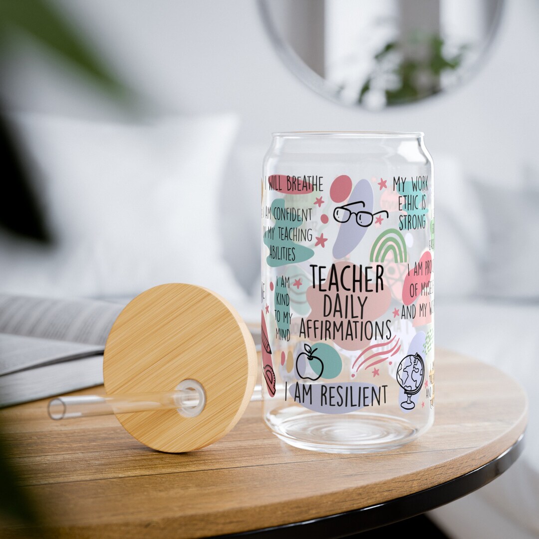 Teacher Affirmations Glass Tumbler | Empowering Educator Gift - Etsy