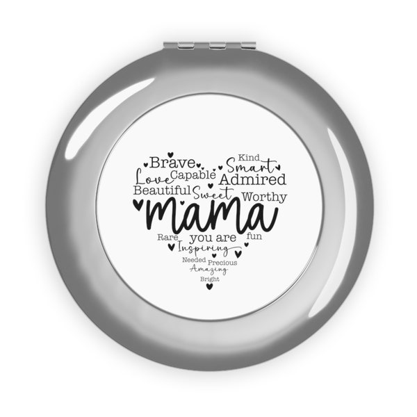Heartfelt Words Compact Travel Mirror - Mother's Day Gift: Heart-Shaped Design with Loving Words, Perfect for On-the-Go Touch-Ups