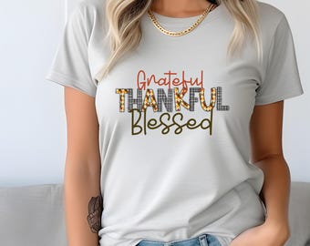 Grateful Thankful Blessed T-Shirt | Fall Graphic Tee