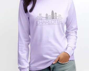 Charlotte Skyline Long Sleeve T-Shirt – Comfort Colors Queen City Tee
