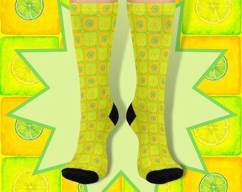Lemon Lime Socks, Citrus Socks, Fruit Pattern Socks, Citrus Fruit Socks, Cocktail Socks, Lemonade Socks, Lemon Socks, Lime Socks