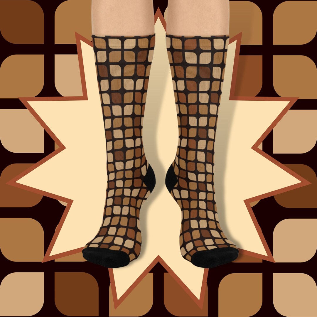 Brown Retro Socks, Mid-century Socks, Vintage Socks, Dress Socks, Funky Socks, Statement Socks ...