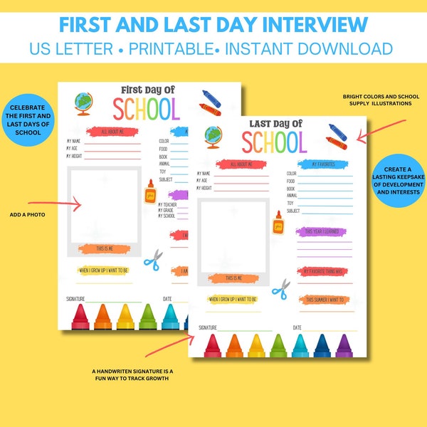 First Day of School Interview for Kids, Back to School Questions, All About Me, School Memories, School Year Keepsake, Rainbow