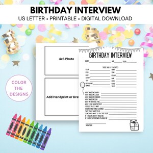 Lembrança de entrevista de aniversário para impressão para crianças, aniversário de gênero neutro, questionário anual, tudo sobre mim para crianças, memórias de infância