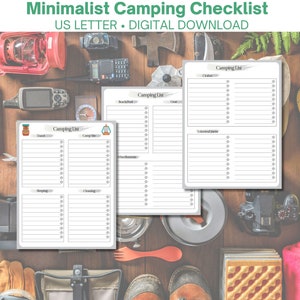 Camping Checklist, Blank List for Camp Preparation, Minimalist Camping Planner, Printable Camping Lists, Camp Packing List, Family Camp List