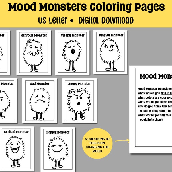 Printable Emotion Coloring Pages for Kids, Emotions Coloring Sheet, Fun Coloring Pages for Learning and Coping with Emotions