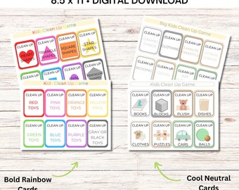 Jeu de cartes imprimable Clean Up Kids, ramasser des cartes pour le nettoyage des enfants, jeu de cartes amusant pour enfants pour mettre fin aux batailles de nettoyage