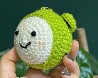 Mini Crochet Frog Keychain, Crochet Animal Keychain, Crocheted Frog Pot, Knitted Cute Green Frog, Hanging Ornament, Hanging Bag Keychain