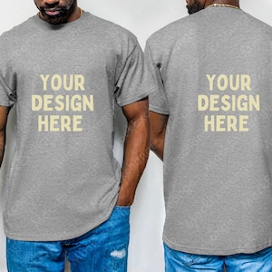 Front and Back Gildan 5000 Sport Grey T-shirt Mockup, G500 Mockup, Gildan Sport Grey Shirt Mockup, African American Male Model Mock
