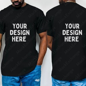 Front and Back Gildan 5000 T-shirt Mockup Black, G500 Mockup, Gildan Black Shirt Mockup, African American Male Model Mock