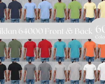 Front and Back Mockup Gildan Bundle, Front and Back Gildan 64000 T-Shirt Mock, Gildan 64000 Mockup, Mockup Bundle, Men Model Shirt Mockup