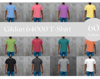 Gildan 64000 Mockup, Mockup Bundle, Front Shirt Mockup, Gildan Mockups Front, Black Men Model Shirt Mockup, Gildan Soft Style T Shirt