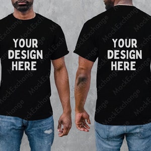 Front and Back Gildan 64000 T-shirt Mockup Black, G640 Mockup, Gildan Black Shirt Mockup, African American Male Model Mock