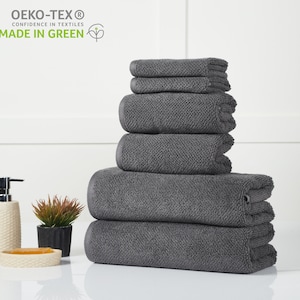 Quick Dry - Textured - Egyptian Cotton - 6 Piece Towel Set - 650 GSM - Soft & Stylish - Absorbent - Perfect for Gifting - Bath Hand Wash