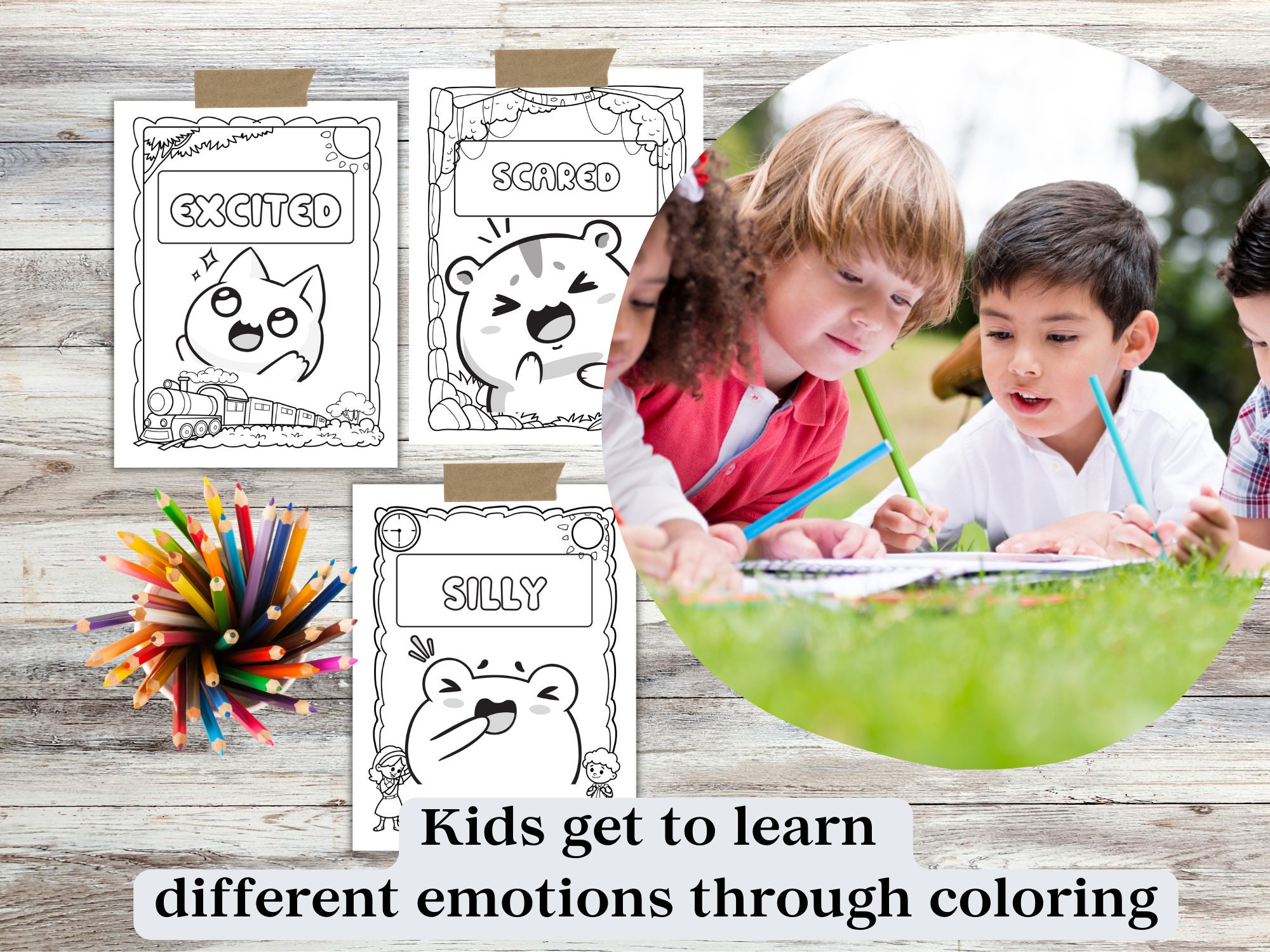 Emotions Coloring Page for Kids Printable Digital Instant Download