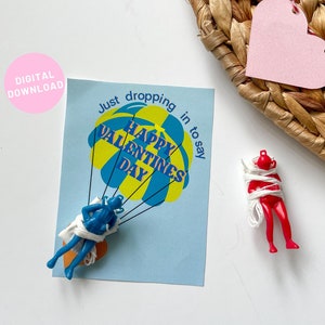 Cartão de pára-quedas de dia dos namorados para festa escolar sem doces Suporte de brinquedo do exército presente Cupido festa de classe dia dos namorados para amigos azul menino dia dos namorados