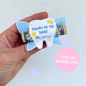 Dinero del Hada de los Dientes para los dientes perdidos Inserto de dólar para la visita del Hada de los Dientes Decoración de último minuto Descarga imprimible para dinero debajo de la almohada