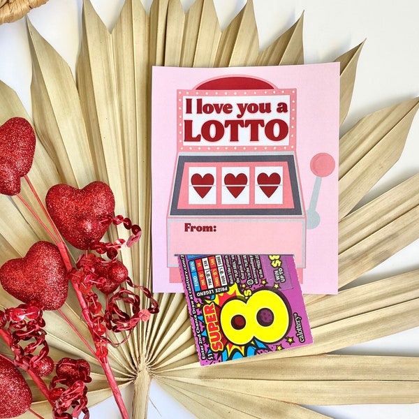 Valentines Scratcher Lottery Ticket Holder Slot Machine Printable for Lotto Ticket Gift Perfect for Coworkers Teachers Friends Money Holder